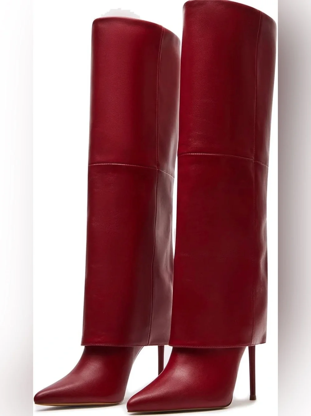 VOMIRA Womens Knee High Boots Stiletto Pointed Toe High Heels Fold Over